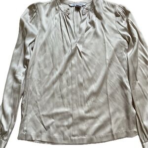 Diane Von Furstenberg Champagne Pleated Long Sleeve Blouse